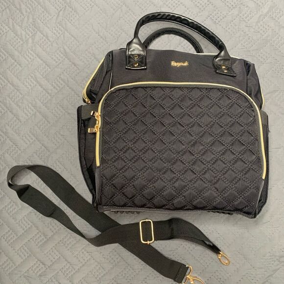 Black Quilted Diaper Bag with Teddy Bear - Picture 2 of 11